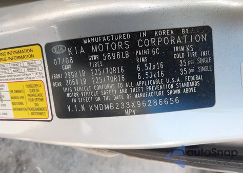 2009 Kia Sedona Lx from USA, damaged, VIN KNDMB233X96286656